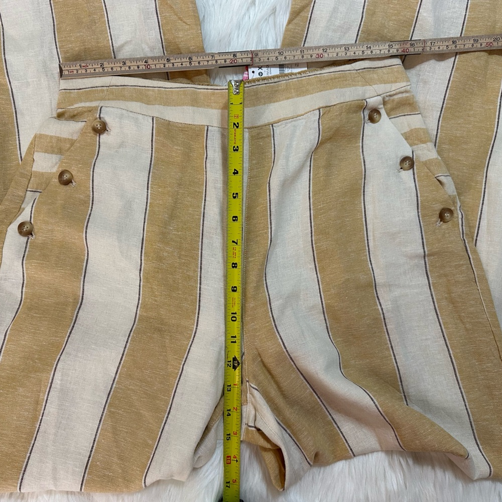 ROXY ADRIAN WIDE LEG LINEN BLEND PANTS AMBER GOLD STRIPE SIZE 31 NWT - Picture 7 of 12